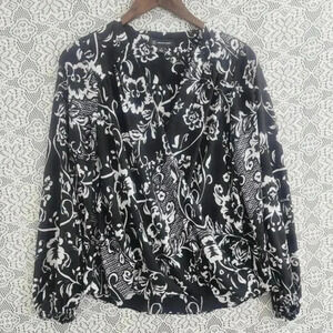 INC International Concepts wrap floral printed long sleeve chiffon blouse M‎